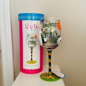 Lolita “Ghostess with the Mostess” Hand-Painted Wine Glass – New in Box